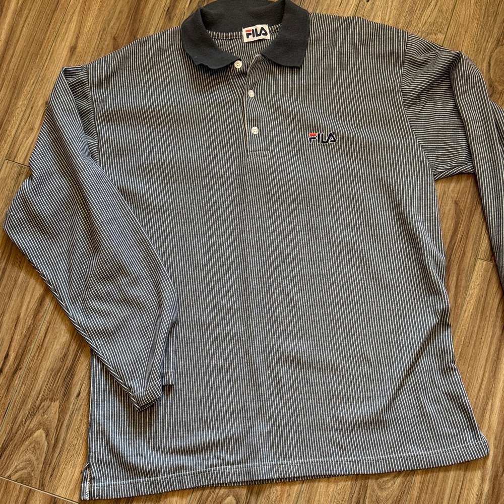 Fila Men's Polo with Black and White Pinstripes